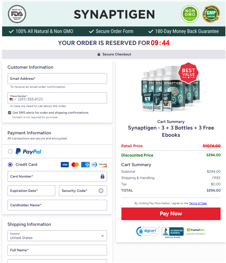 Secure memyts online ordering process